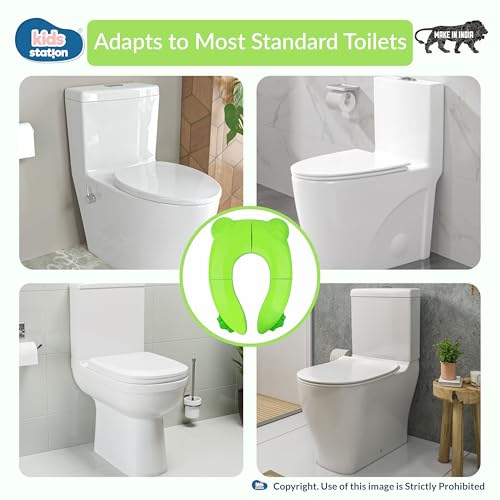 Image of Kids Station Foldable & Portable Baby Potty Training Seats-Suitable for potty training of Boys-Potty Training Seat for 1+ Year child-Travel Friendly, Easy to Carry (Green, Foldable Potty Seat)