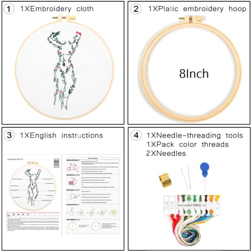 Image of Easy Flower Embroidery Kits for Adults Beginners, Embroidery Starter Kits, Woman Floral Stamped Cross Stitch Kits Needlepoint Kits for Beginners Adults, Embroidery Hoop, Thread, Fabric, Video Tutorial