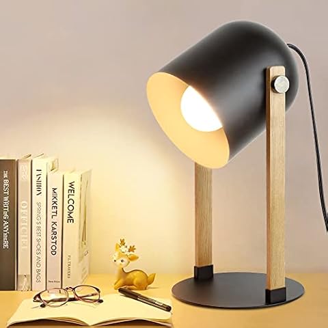 Depuley Flexible Table Lamp with E27 Socket, Retro Desk Lamp with Cable Switch, 360° Rotatable, Made of Wood and Metal, Eye-Caring Bedside Lamp ,Reading Lamp for Bedroom,Office,Work,Study Cover