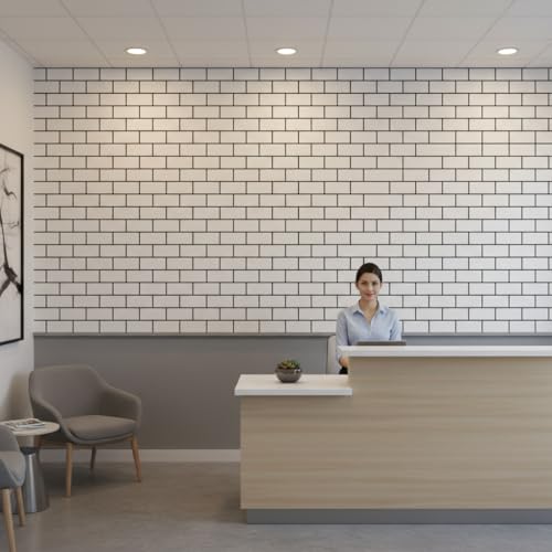 Image of Hotegxa White Brick Peel & Stick Wallpaper Roll 45.5x305 cm | Self Adhesive Faux Subway Tile Contact Paper | Waterproof Removable Wall Sticker for Bedroom, Living Room, Kitchen, Cabinets & Furniture