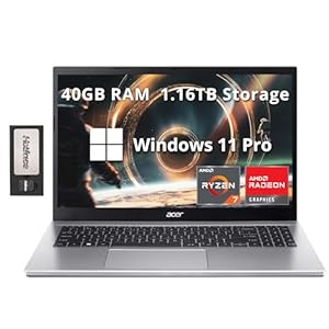acer Laptop FHD prémium de 15.6 pulgadas para negocios y estudiantes, AMD Ryzen 7 5700U (Beats Intel i7-1165G7), 40 GB de RAM, 1.16 TB de almacenamiento (1 TB SSD + 160 GB de estación de