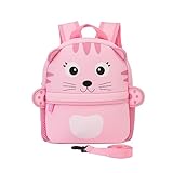 KK CRAFTS Mochila infantil pré-escolar com trela, linda bolsa escolar de neoprene com desenho 3D para crianças, meninos, meninas, Gato rosa, 9.4 x 3.9 x 10.2 inches, Moderno