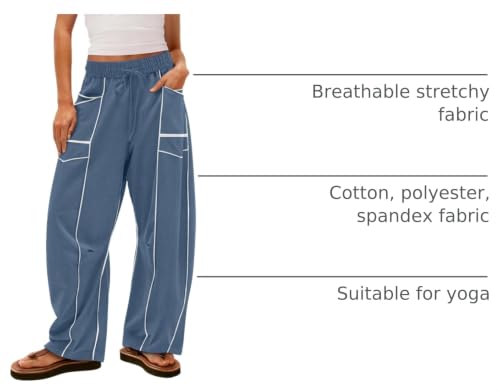 Image of Barrel Pants Women Casual Cargo Wide Leg Baggy Sweatpants Drawstring High Waisted Lounge Palazzo Pants with Pockets