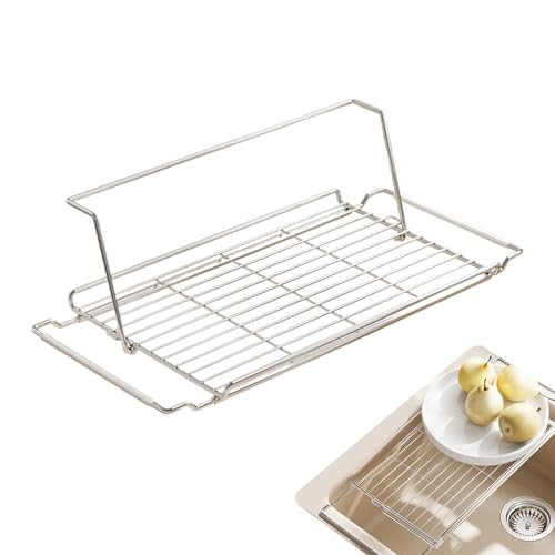 Estante para secar platos, escurridor de platos para encimera de cocina, colador de acero inoxidable, soporte extensible para utensilios, organizador de almacenamiento sobre el fregadero, grande para
