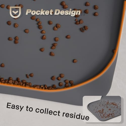 Dog & Cat Mat for Food and Water - Nityers Dog Food Mat for Floors Waterproof with Pocket, High Raised Edges, Thicker BPA Free Silicone, Pet Feeding mat for Bowl, Automatic pet Feeder, Water Fountain — view 4