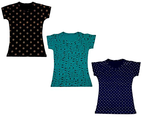 Image of indi weaves Girls Printed Cotton Half Sleeves Tshirts (Pack of 3)