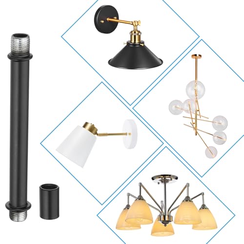 Image of PATIKIL Straight Pipe Lamp Stems Rod Kit, 6 Set M10 Carbon Steel 40mm(1.57 inch) Long Double End Thread Rod with Coupling Nuts Sleeve Connector for Table Lamps Chandeliers, Black