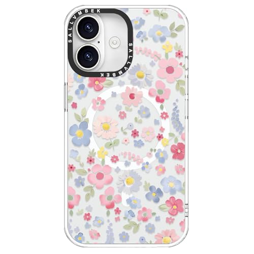 sallvmbek for iPhone 16 Case 6.1 inch,Compatible with MagSafe,Cute Floral Print Pattern,Magnetic Shockproof Protective TPU Bumper Mag Safe Cases for Women Girly
