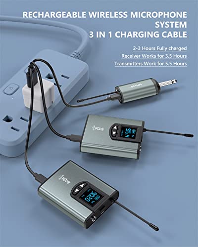 Wireless Lavalier/Headset Microphone System Dual Bodypack Transmitters&Receiver Wireless Mic Set Rechargeable For Iphone, Pa Speaker, Dslr Camera, Youtube, Video Recording, Teaching, Church, Interview #TOP5