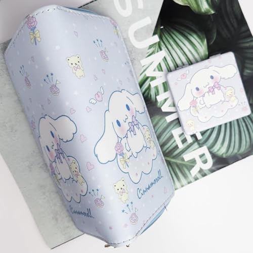 Kawaii Wallet with A Mirror and Stickers, ID Card Holder Purse Pouch with Zipper, Cute PU Wallet Durable Card Holder Credit Card Holder Money Bag for Students Teens Girls Boys3