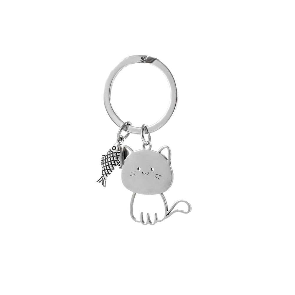 ARFUKA Keyring Cat and Fish Keychain Zinc Alloy Key Chain Metal Keyfob Key Ring Gift for Christmas and Birthday