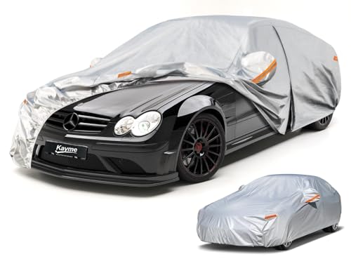 Image of Kayme 6 Layers Car Cover Custom Fit for Mercedes Benz CLK 200 280 320 350 430 500 (1997-2009) Waterproof All Weather for Automobiles, Outdoor Full Cover Rain Sun UV Protection.Silver