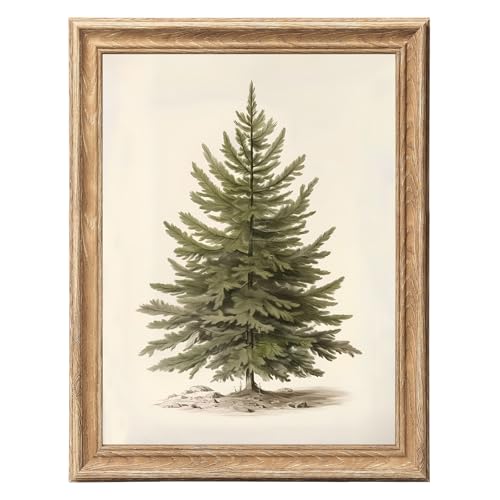 ASTRDECOR Gerahmter Vintage-Weihnachtsbaum-Wandkunst, 30,5 x 40,6 cm, rustikales Kiefernbaum, botanisches Winterdekor, Kunstwerk mit Kunstholzmaserung, Urlaubsposter-Druck für Wohnzimmer, Schlafzimmer