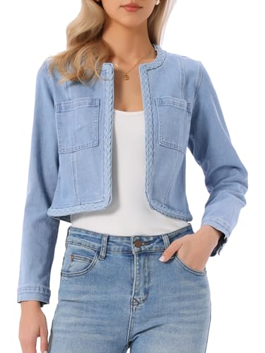 Veste en jean courte femme Allegra K blouson denim chic sans col