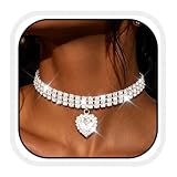 Reaky Rhinestone Choker Necklaces Silver Necklace Sparkly Heart Choker Necklace Jewelry Accessories for Women (Silver)