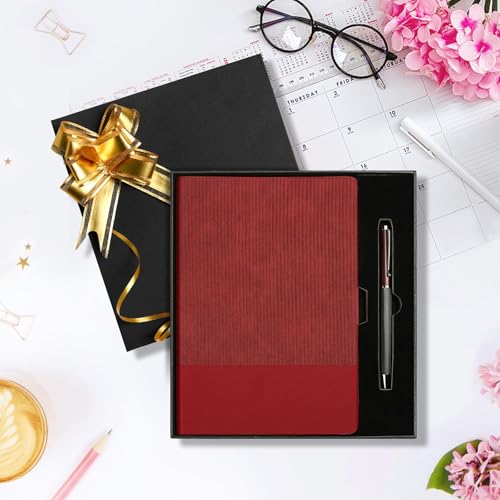Image of A5 Lined Notebook with Pen & Gift Box 216 Pages PU Leather Journals for Women Men 100GSM Thick Paper College Ruled Notebook for Christmas Gifts,School,Travel,Business,Work,Home Writing (Red)