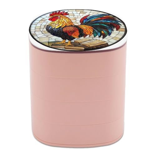Jubonexis Cajas de joyería de gallo colorido de vidrieras para mujer, organizador de aretes, organizador giratorio de joyas para collares, pulseras, anillos