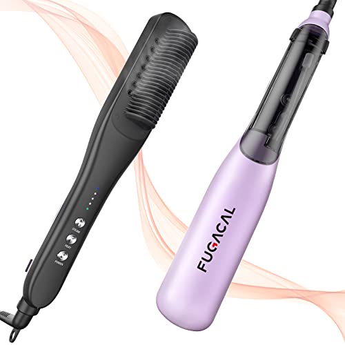 [Upgrade] FUGACAL Hair Straightener Brush, 30s Fast Heating, 3 Temp Settings, Anti-Scald Design and 30mins Auto-Off, Bring You Ultra Straight Hair with Natural Shiny Look in Minutes