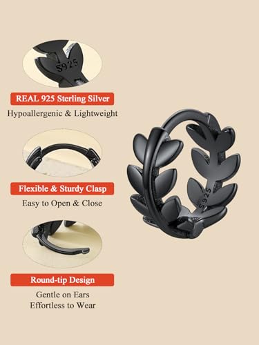 FaithHeart Leaf Huggie Hoop Earrings for Women, Sterling Silver/Stainless Steel Lightweight Hoop Earrings Hypoallergenic Small Huggie Hoops Jewelry Gifts4