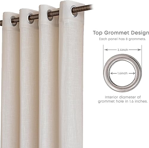Image of LINENWALAS Cotton Linen Solid Sheer Curtain Set with Grommet Curtains Rings Non Blackout Door Curtain - Set of 2 -Natural Linen - 4.5Ft X7Ft.