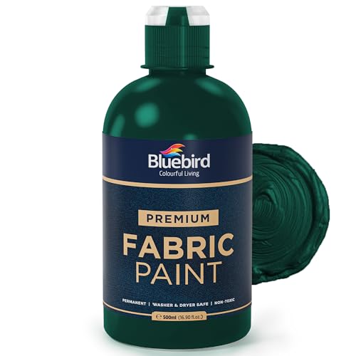 Image of BLUEBIRD Fabric Paint, Pthalo Green, 16.9 Fl Oz, Permanent Fabric Paints for Clothes, Furniture Upholstery