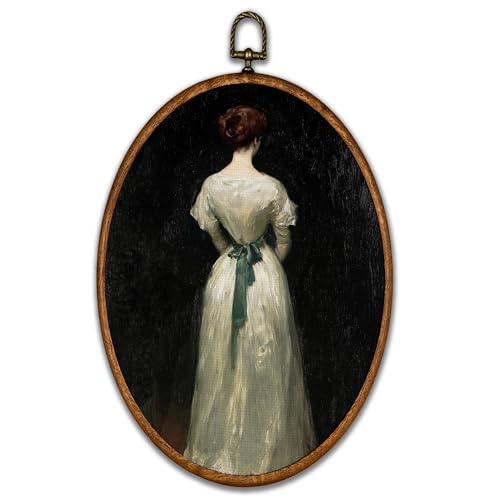 BCUANGD Vintage Woman Oval Wall Art Decor - Dark Academia Feminine Wall Art Canvas Frame Artwork Prints, Moody Antique Classical Oval Wall Hanging Decorations for Home Bedroom, 8.6"x11.4"