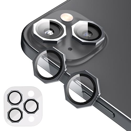 Image of GadgetBite Snaptra Octagon Lens Protector Compatible With iPhone 15 & iPhone 15 Plus - 9H Tempered Glass Camera Cover with Metal Ring, Scratch-Resistant,Camera Lens Protection - Black
