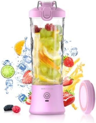 SEAINS Portable Blender, Personal Blender for Shakes and Smoothies with 20 Oz Travel Cup and Lid, Mini Personal Size Blender with 6 Blades and USB Rechargeable for Gym, Kitchen and Outdoors (Purple)