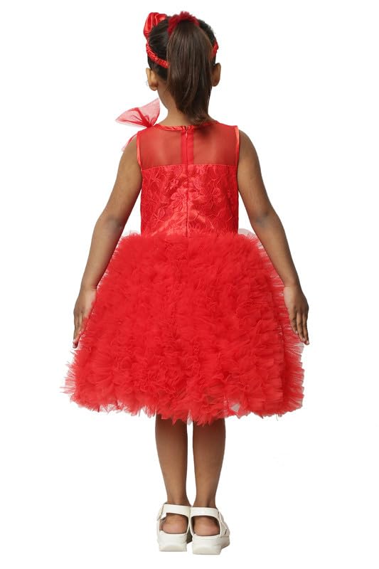 Image of SOFYANA Baby Girl Fluffy Flower Kid Red Bow Cake Lace Christmas Tutu Frock Birthday Party New Year Princess Dress for Girls Clothes 2-3 Years Kidswear