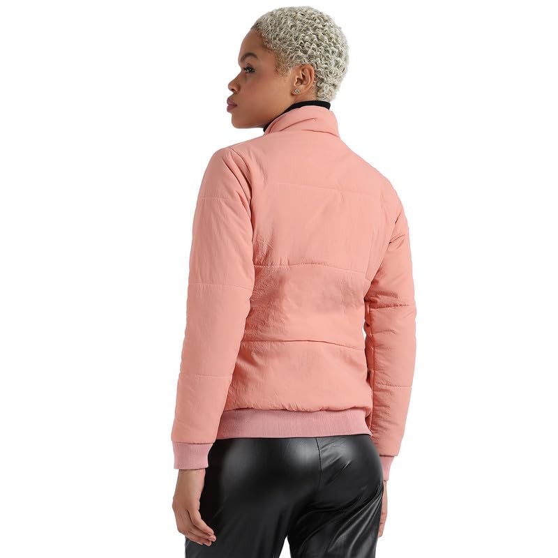 Image of PINACOLADA Women's Pink Puffer Regular Fit Bomber Jacket For Winter Wear | Standing Collar | Full Sleeve | Buttoned | Casual Jacket For Woman & Girl | Western Stylish Jacket For Women