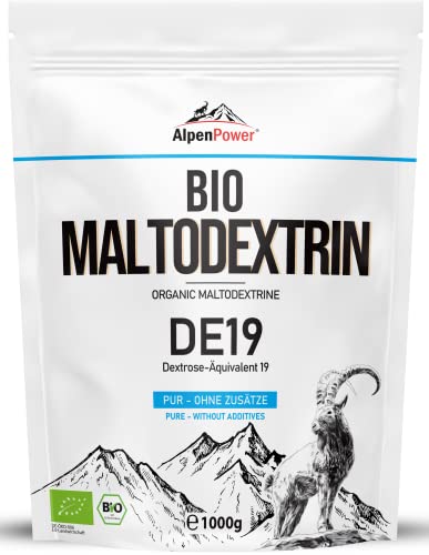 AlpenPower BIO MALTODEXTRIN 1 kg - 100% reines Maltodextrin DE 19 - Hochwertiges Kohlenhydratpulver ohne Zusätze - Ausgzeichnete Löslichkeit - Ideal für Kraft - und Ausdauersport