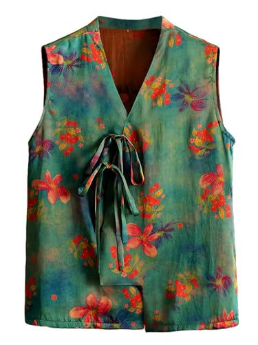 Chaleco de seda cuello en V HangErFeng transpirable con estampado floral