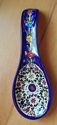 Bluenoemi Armenian Ceramics Blue Rest Spoon Flowers Israel Gift