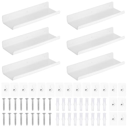 6er Set Wandregal Ohne Bohren, 30CM Floating Shelves, Wandregal Badezimmer, Regal Ohne Bohren aus Acryl Regal zum Kleben, Selbstklebend Wall Shelf, Schweberegale für Wohnzimmer, Schlafzimmer, Küche