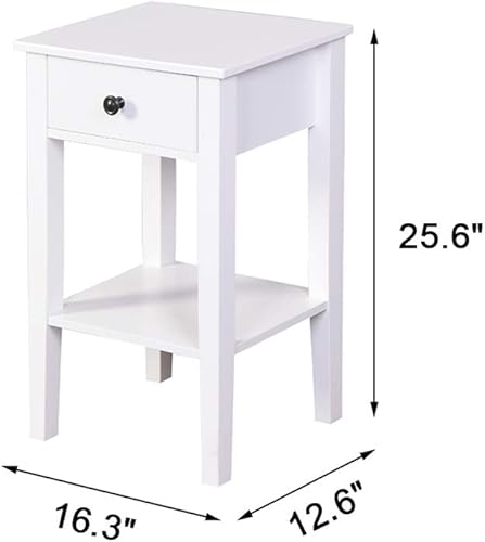 Miniatura 2 de SSLine Mesita de noche de madera blanca de 25.6 pulgadas de alto, con un cajón, mesa auxiliar con estante moderno para sofá, mesa auxiliar, mesa de