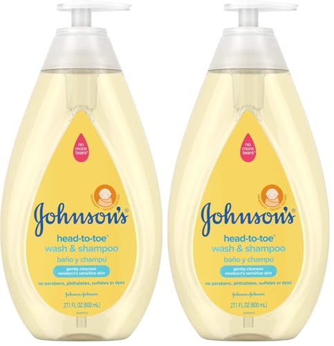 Image of Johnson's Head-To-Toe Gentle Baby Body Wash & Shampoo, Tear-Free, Sulfate-Free & Hypoallergenic Bath Wash & Shampoo for Baby's Sensitive Skin & Hair, Washes Away 99.9% Of Germs 27.1 fl. oz (Pack of 2)