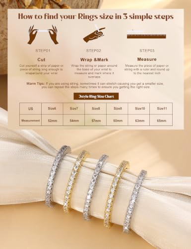 Image of Jstyle Wedding Bands for Women Eternity Band Rings Stackable Cubic Zirconia Ring 2-2.5MM Engagement Band Ring for Women Dainty Simulated Diamond Rings No Tarnish Size 5-9