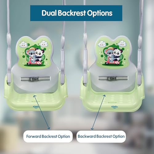 Image of Amazon Brand - Supples Baby Swing for Kids | Non-Toxic Plastic | Indoor & Outdoor Use | Adjustable Design with Safety Belt | Age 6 Months to 4 Years | Green & Grey
