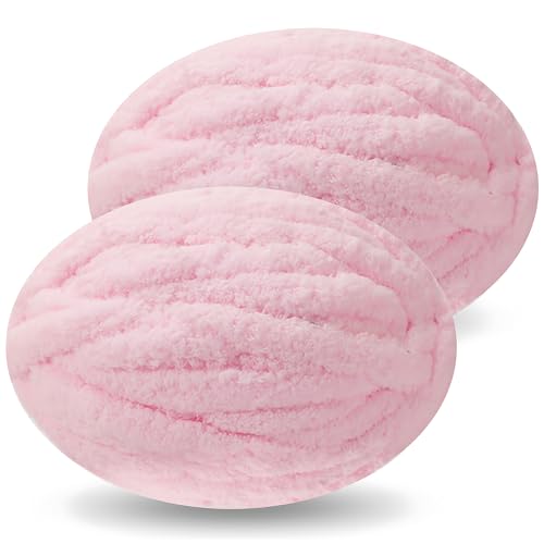 DISDADA Dicke Wolle zum Handstricken 2 StüCk 500g Chunky Yarn Wolle zum HäKeln Flauschig Weiche XXL wolle dick für Decke Sockenwolle Schal Mütze (Hellrosa)