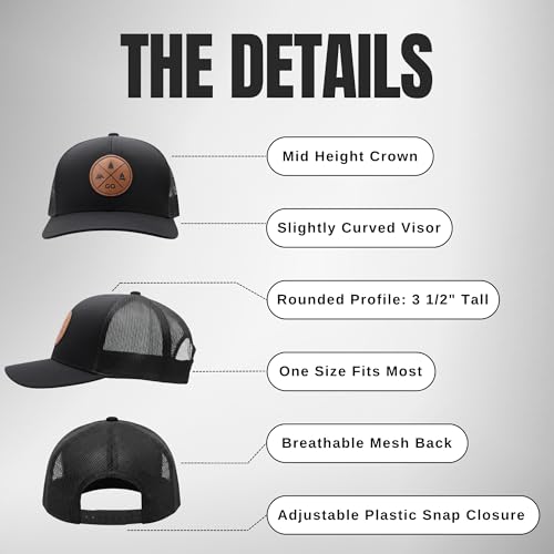Image of LINDO Trucker Hat [ GO Outdoors Design ] for Men and Women: Mid Profile Cap with Breathable Mesh Back and Adjustable Snap
