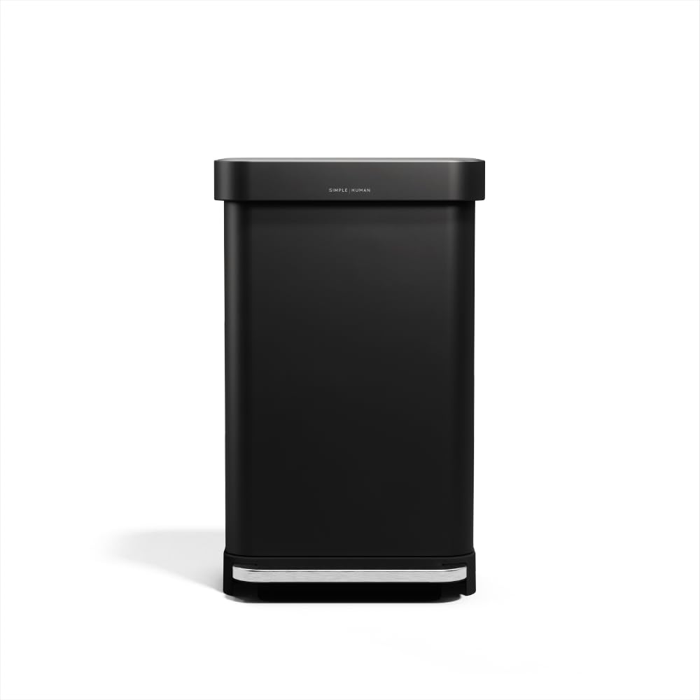 45 Liter / 12 Gallon Rectangular Hands-Free Kitchen Step Trash Can with Soft-Close Lid, Matte Black Stainless Steel