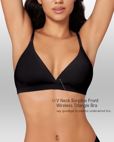 Women's Triangle Bralette Removable Pads Unlined Bra Comfortable Deep V Neck Wireless Seamless Smoothing Bra Top2