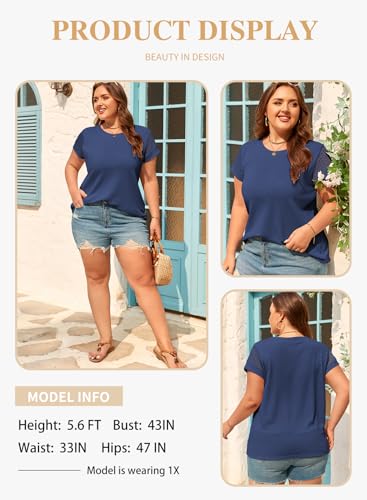 Image of Eytino Plus Size Tops for Women Waffle Knit T-Shirts Round Neck Short Sleeve Casual Loose Basic Tee Blouses(1X-5X)