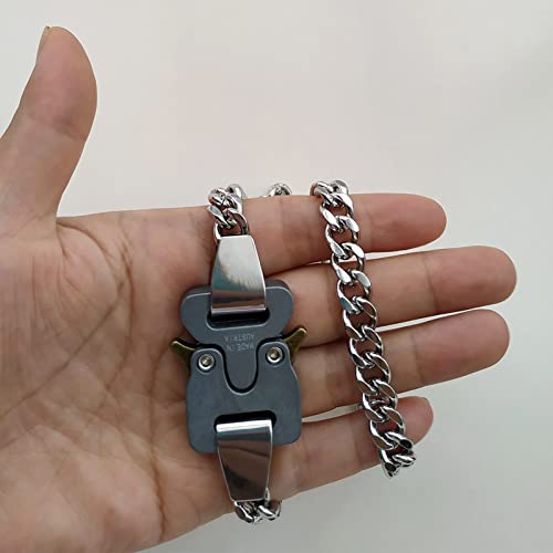 Stainless Steel Chain Men Women Chunky Side Release Buckle and Cuban Chain Necklace 7 mm Width 20 inch Length Necklace(1 Pcs)3