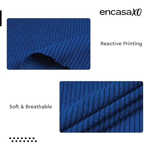 Image of Encasa XO Corduroy Fabric by the Meter, 59 inch Wide Premium 238 GSM Polyester Upholstery & Sewing Material, Soft Ribbed Navy Blue Fabric for Sofa /Cushion Covers, Trousers, Curtains & DIY Crafts
