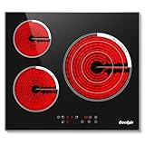Cooksir 24 Inch Electric Cooktop, 3 Burner Built-in Ceramic Stove Top 220V-240V, 5700W Radiant Electric Cook Top with Touch Control, Timer, Safety Lock, 220V Hard Wired (No Plug)