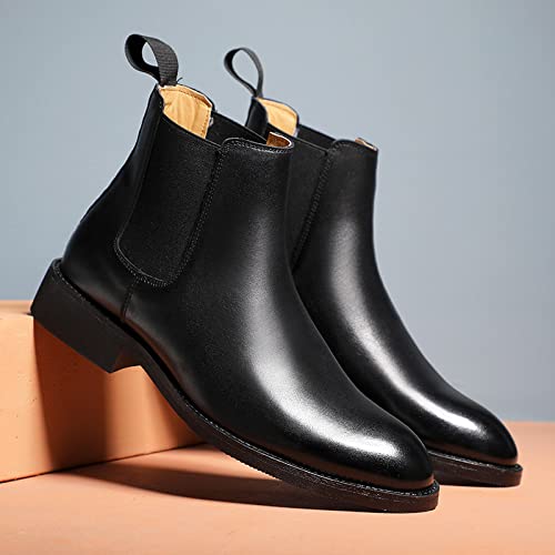 TAYGUM Chelsea Boots For Men Round Toe Elastic Band Ankle Boots Genuine Leather Wearable Anti-slip Dress Slip On3