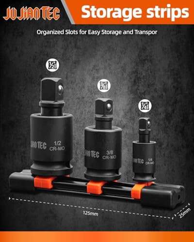 Image of Impact Universal Joint-Socket Swivel Set, 3 Piece | 1 /4 inch, 3 /8 inch, 1 /2 inch Drive Socket Extension Set, Cr-Mo Steel Universal Joint Adapter