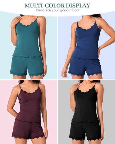 Image of BAMBOO COOL Women's Pajama Sets Lace Trim PJ Set with Shorts Sexy Ruffles Sleepwear for Women