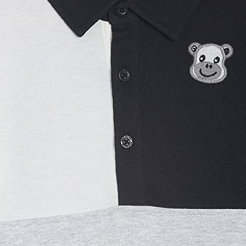 Image of miniklub Boys Grey Melange White Colourblocked Polo Collar Pure Cotton T-Shirt